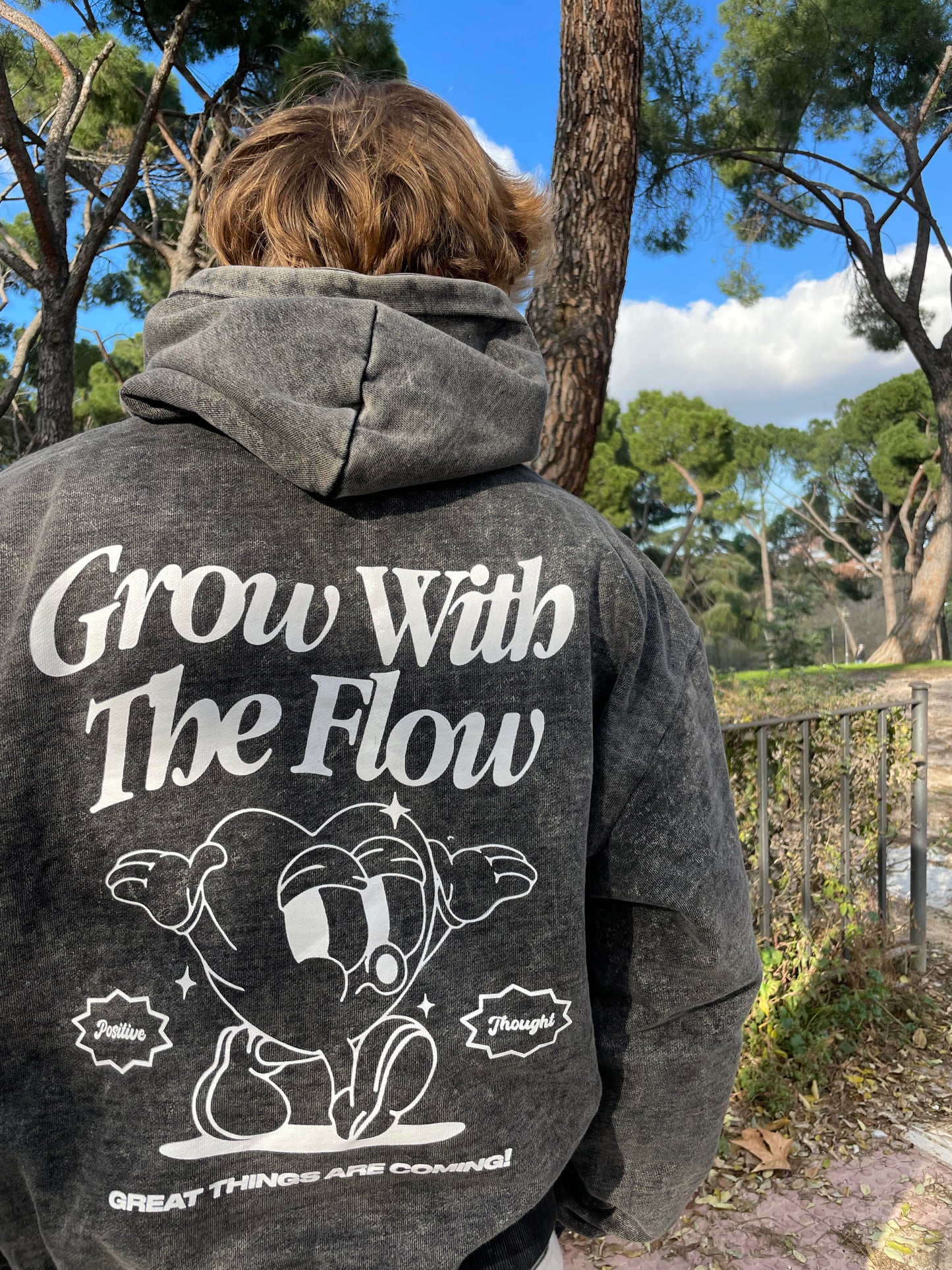 WASHED GREY HOOD "GROW WITH THE FLOW"
